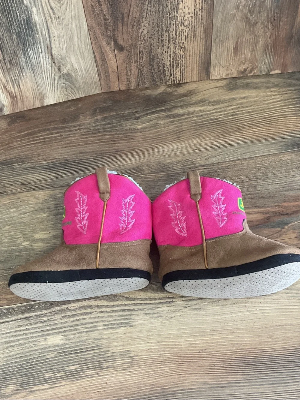 John Deere Brown & Pink Fleece-Lined Toddler Western Boots